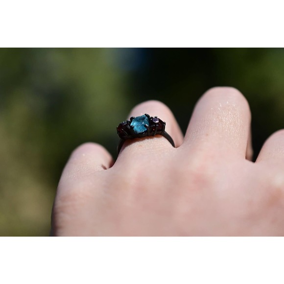 Raw Aquamarine Engagement Ring Rough Natural Uncut Gemstone Promise Ring - Picture 4 of 8
